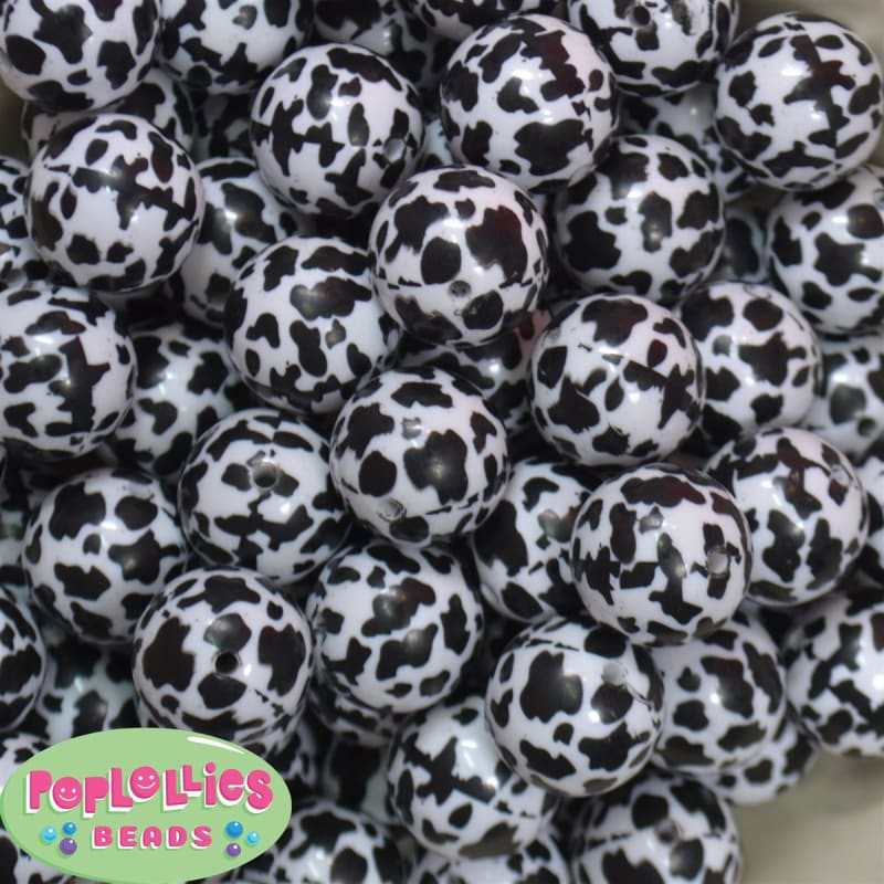 20mm Cow Print Pearl Bubblegum Beads