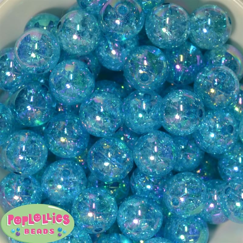 20mm Cyan Blue Crackle Bubblegum Bead