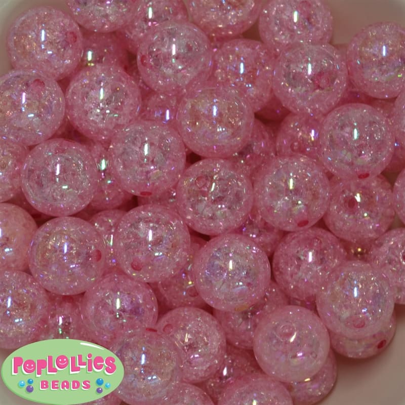20mm Pink Crackle Bubblegum Bead