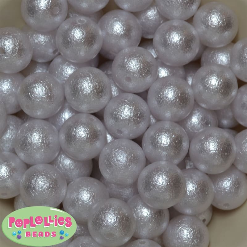 20mm White Crinkle Faux Pearl Bubblegum Beads