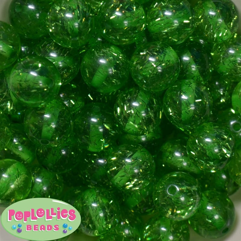 20mm Clear Green Glitter Acrylic Bubblegum Beads