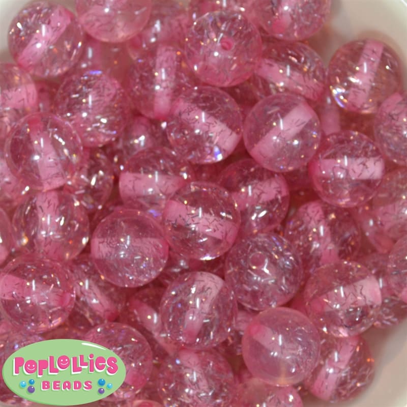 20mm Clear Pink Glitter Acrylic Bubblegum Beads