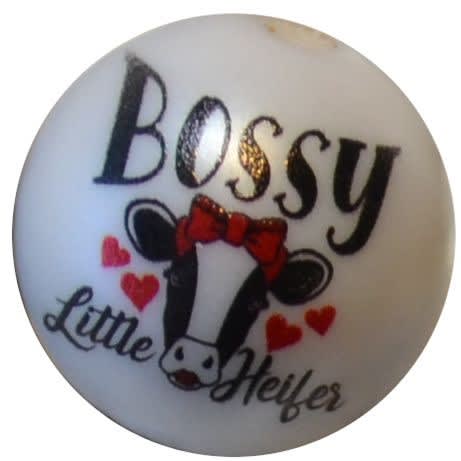 20mm Bossy Little Heifer Print Bubblegum Beads
