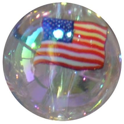 20mm American Flag Clear Bubblegum Beads