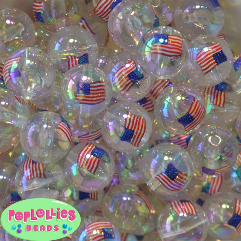 20mm American Flag Clear Bubblegum Bead