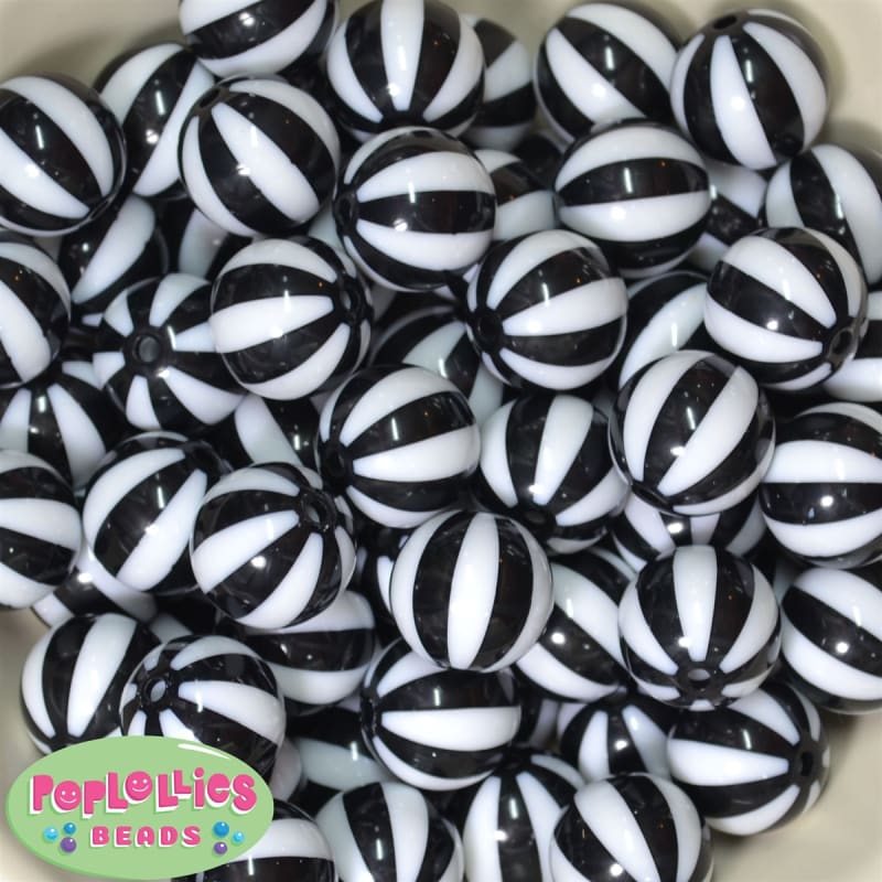 20mm Black Melon Stripe Bubblegum Beads