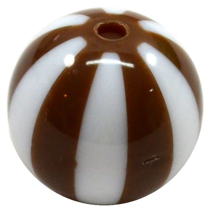 20mm Brown Melon Stripe Bubblegum Beads