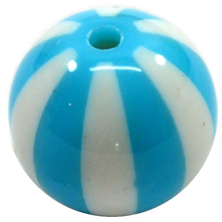 20mm Cyan Blue Melon Stripe Bubblegum Beads