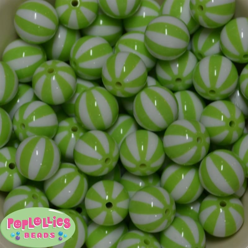 20mm Lime Green Melon Stripe Bubblegum Beads
