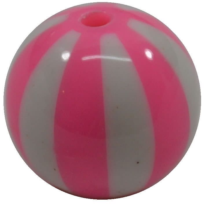 20mm Pink Melon Stripe Bubblegum Beads