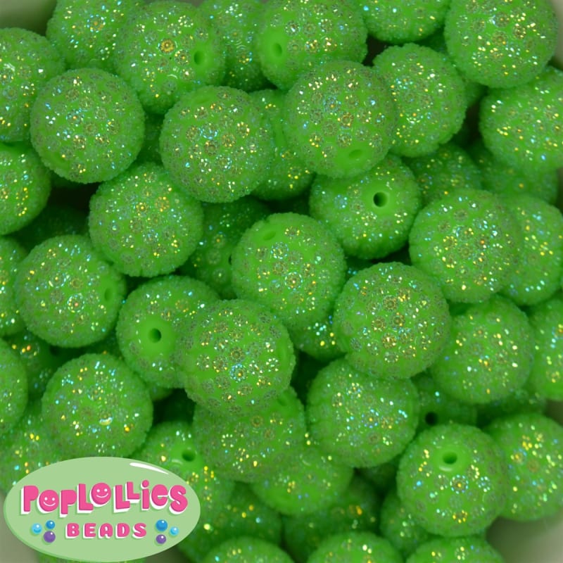 20mm Lime Mini Rhinestone Bubblegum Beads