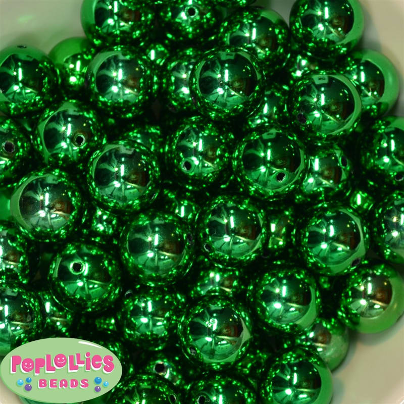 20mm Christmas Green Mirror Acrylic Bubblegum Beads