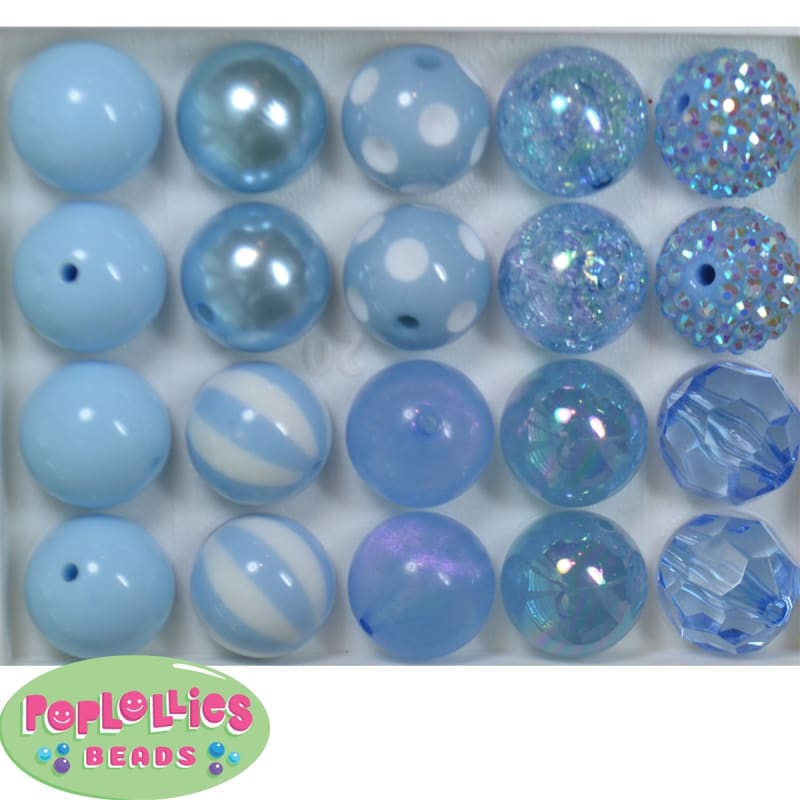 20mm Baby Blue Mixed Styles Acrylic Bubblegum Bead