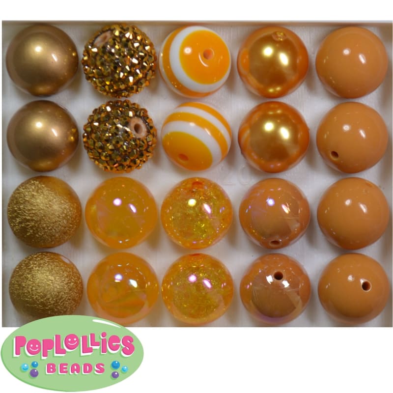 20mm Gold Mixed Bubblegum Beads