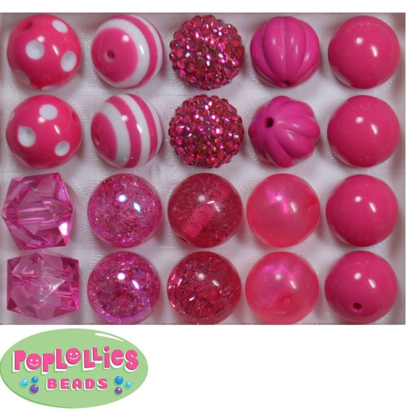 20mm Hot Pink Mixed Styles Acrylic Bubblegum Bead