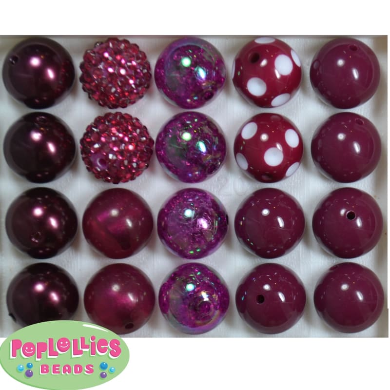 20mm Maroon Burgundy Mixed Styles Acrylic Bubblegum Bead