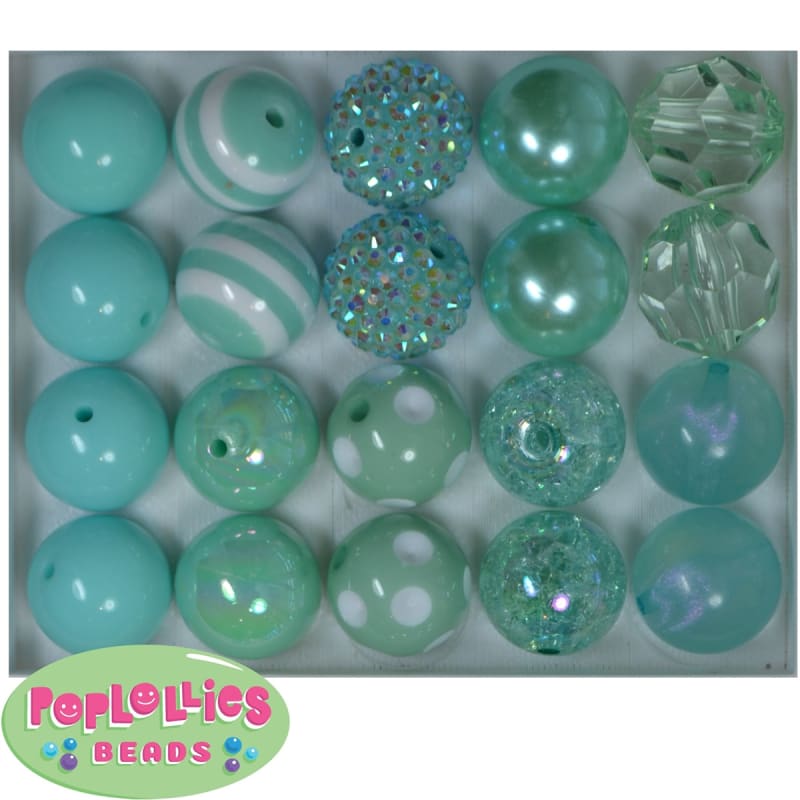 20mm Mint Mixed Styles Acrylic Bubblegum Bead