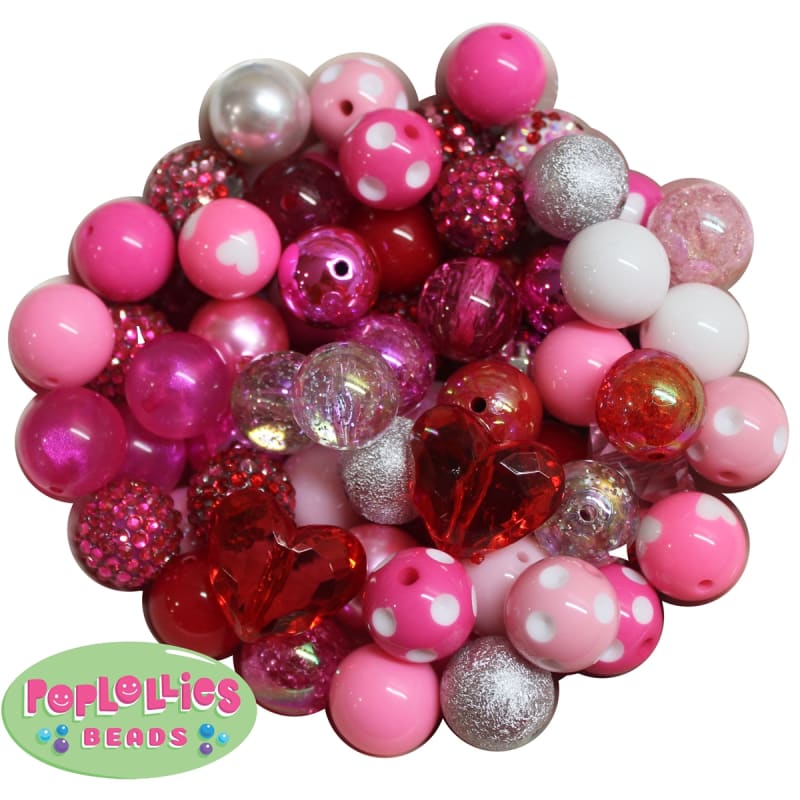 120pc Valentines Themed Mixed Bubblegum Beads