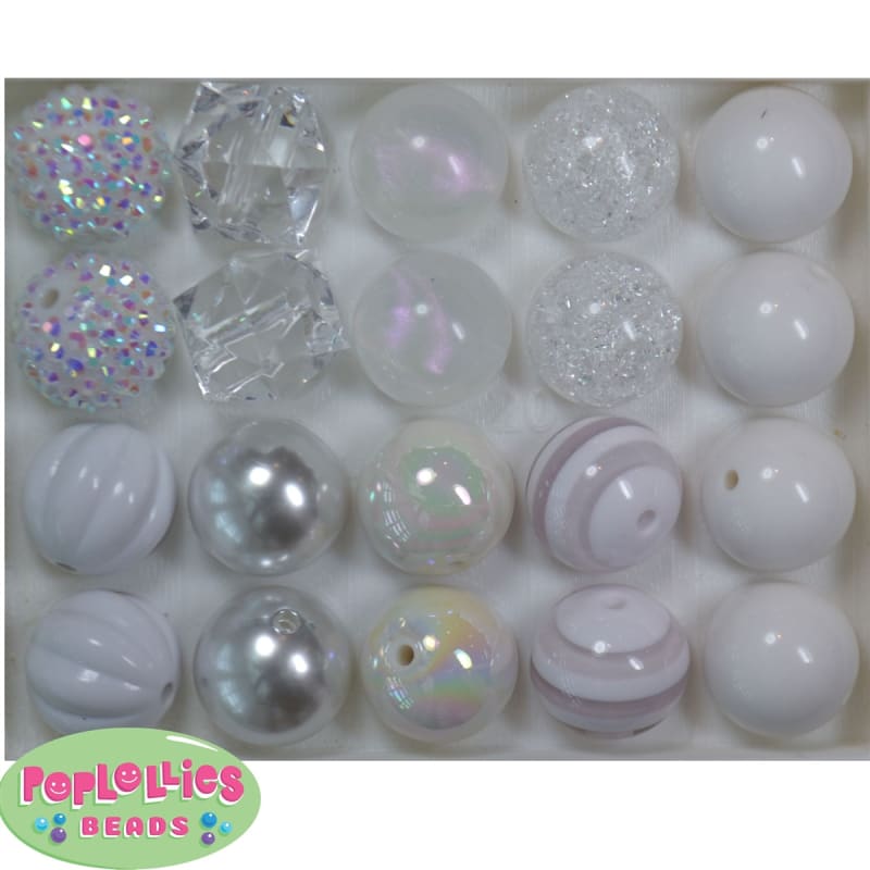 20mm White Mixed Bubblegum Beads
