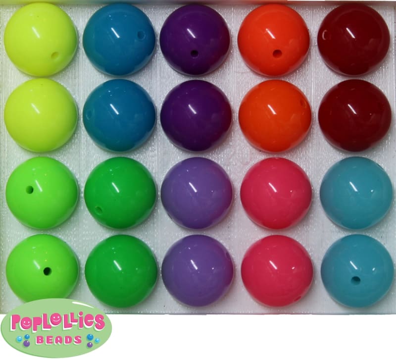 20mm Assorted Neon Color Bubblegum Bead 20pc