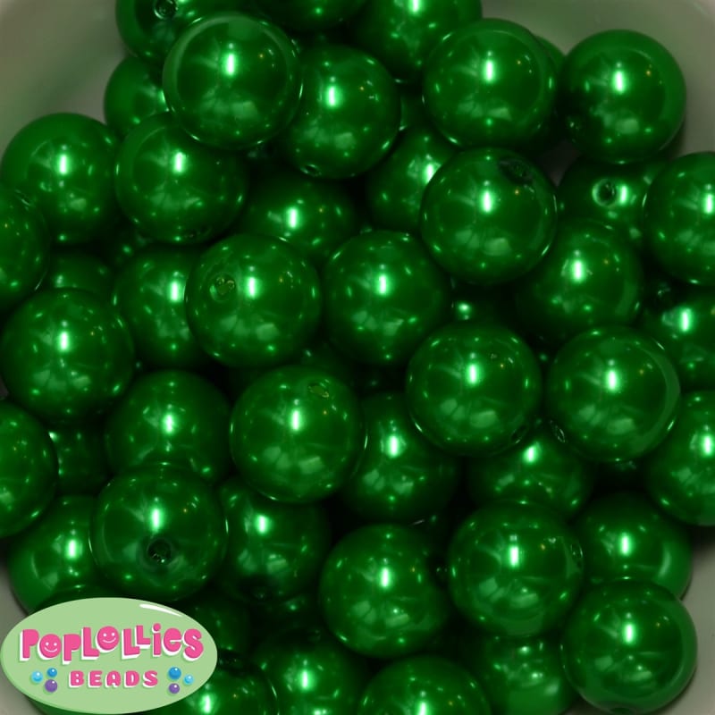 20mm Christmas Green Faux Pearl Acrylic Bubblegum Beads Bulk