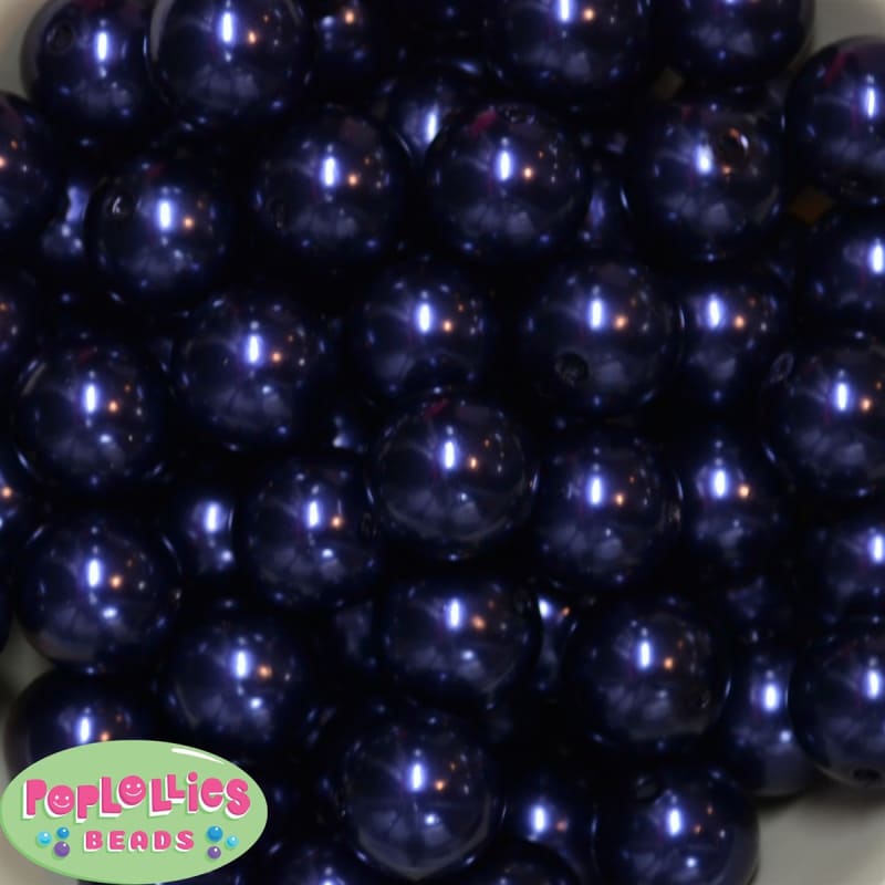 20mm Navy Blue Faux Acrylic Pearl Bubblegum Beads Bulk