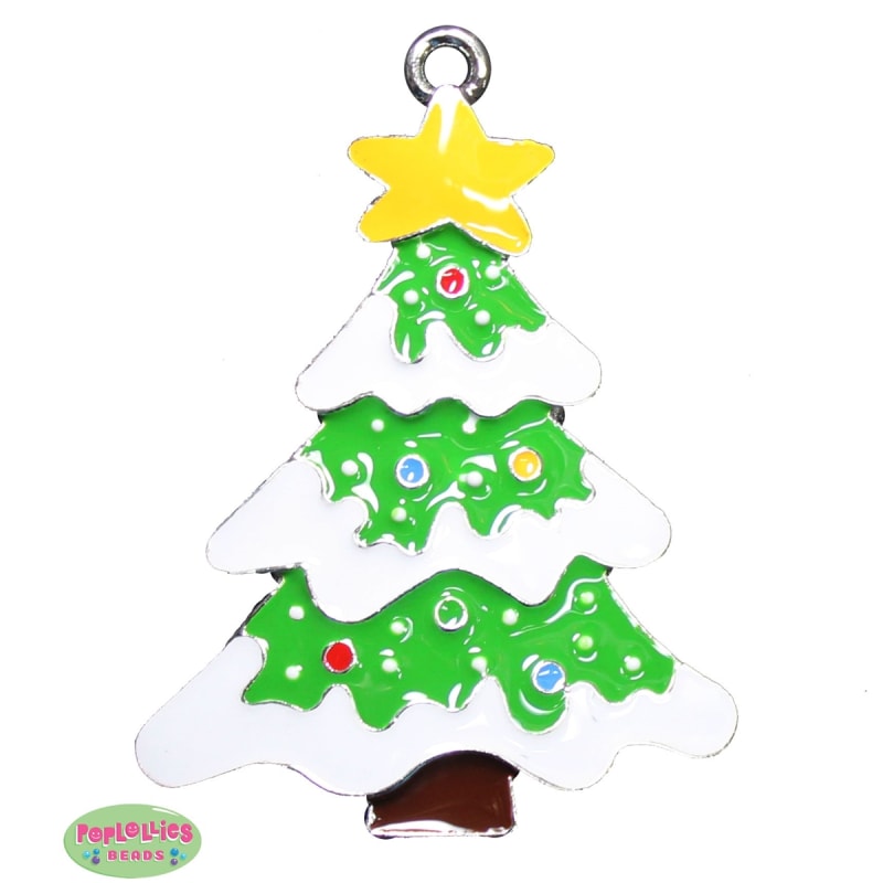 Enamel Christmas Tree Pendant 35mm x 35mm (approx 1.3")