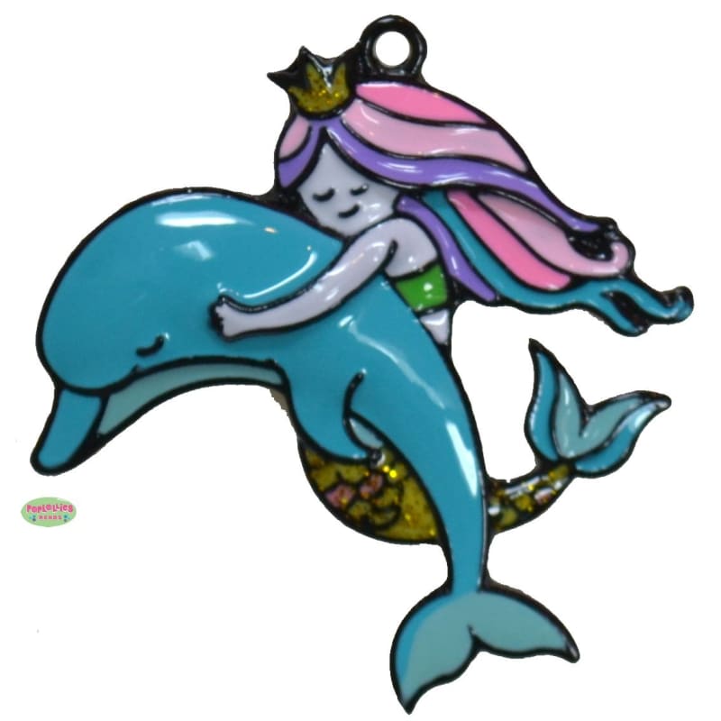 Mermaid and Dolphin Enamel Pendant