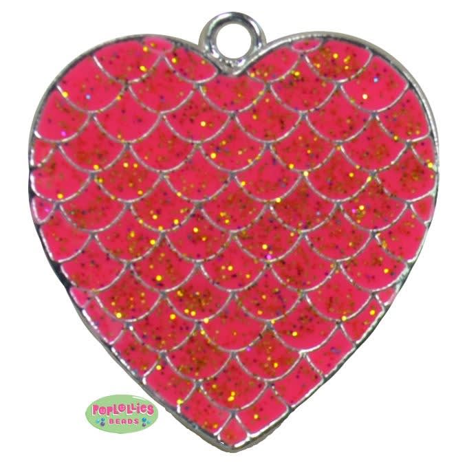 Hot Pink Glitter Heart Enamel Pendant
