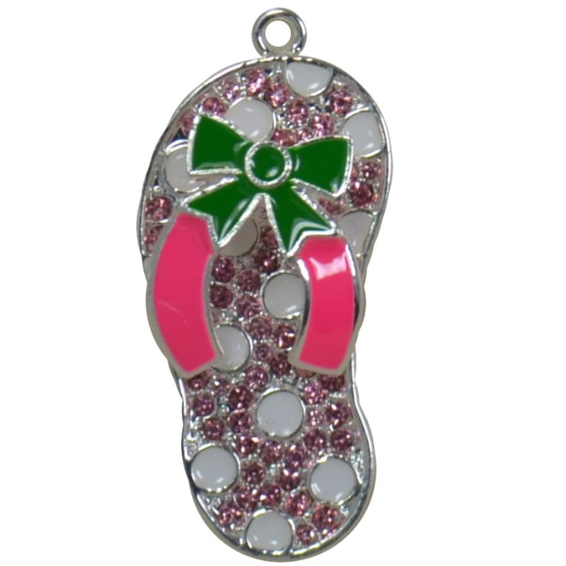 Pink Summer Flip Flop Sandal Rhinestone and Enamel Pendant
