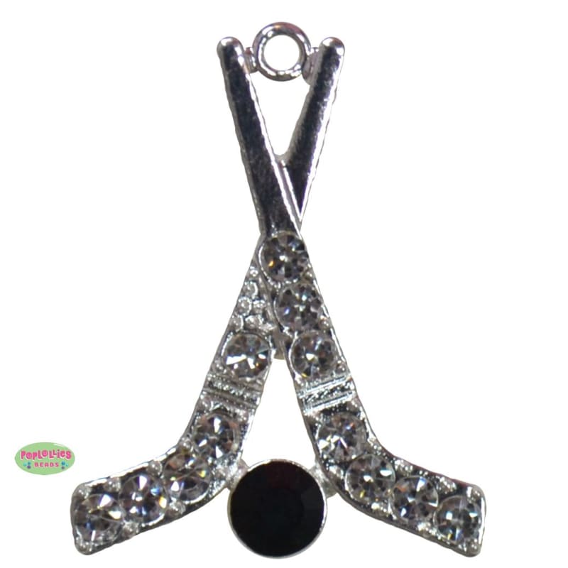 Hockey Ribbon Rhinestone Pendant