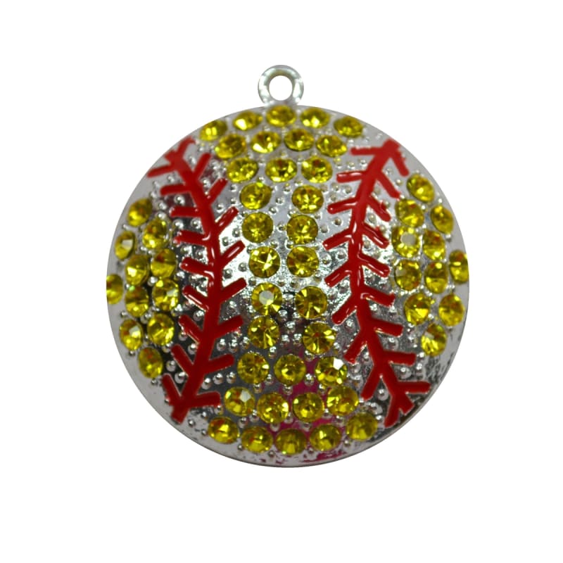 Rhinestone Yellow Softball Pendant 45mm x 45mm