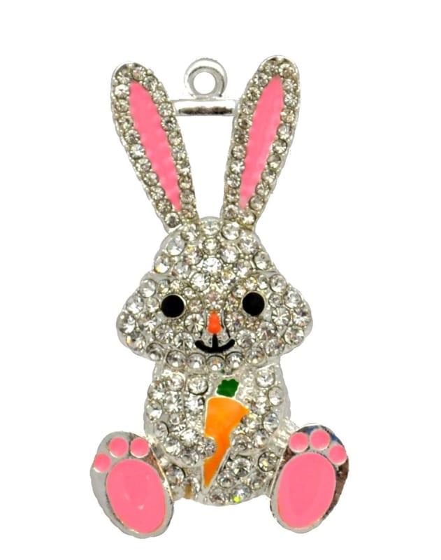 50mm x 28mm Easter Bunny with Carrot Rhinestone Pendant