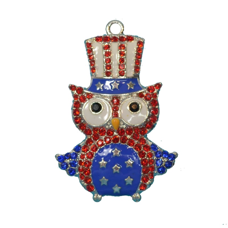 38mm x 50mm Rhinestone Patriotic American Owl Pendant