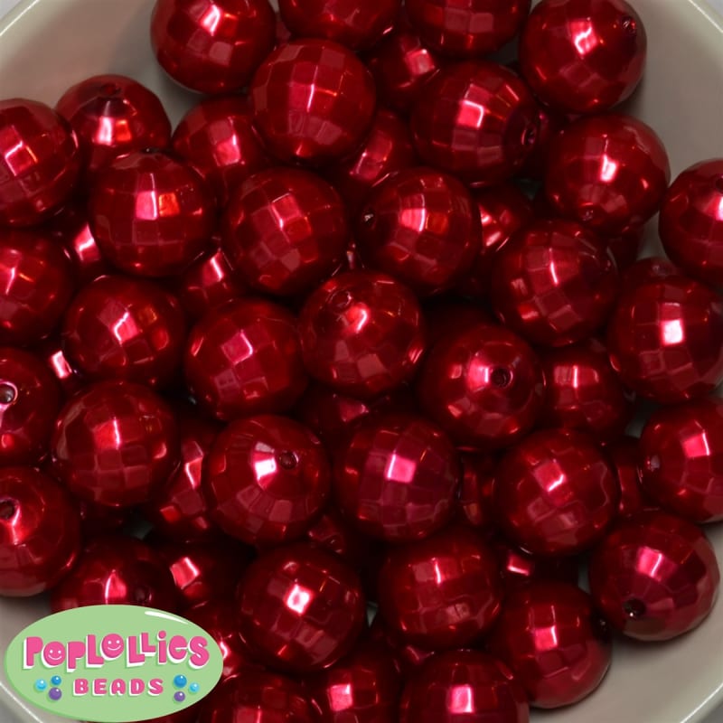 20mm Red Facet Acrylic Pearl Bubblegum Beads