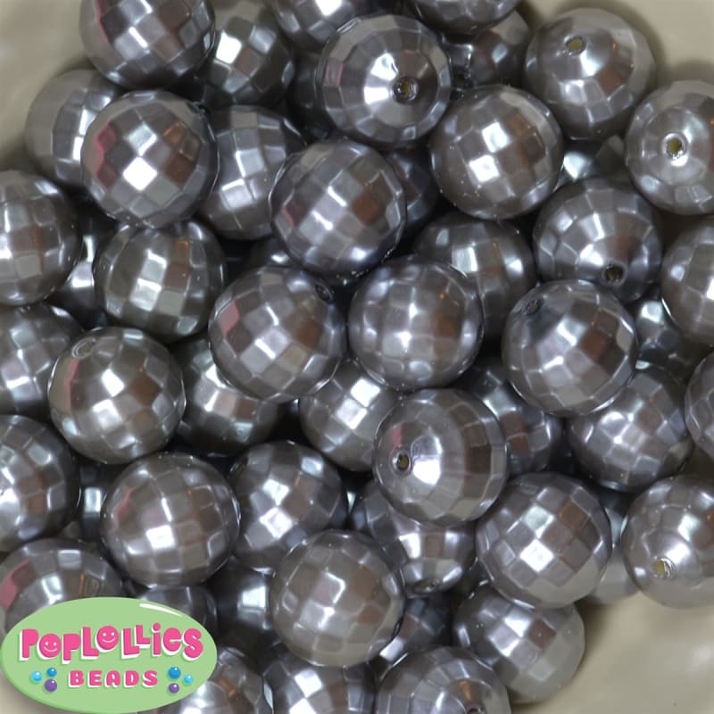 20mm Silver Facet Acrylic Pearl Bubblegum Beads