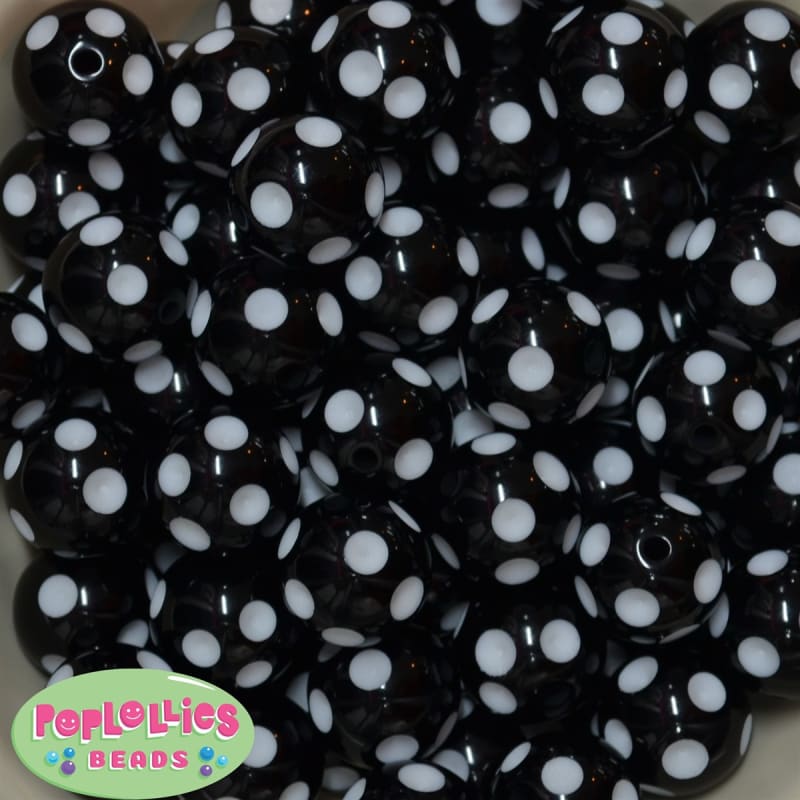 20mm Black Polka Dot Bubblegum Beads Bulk