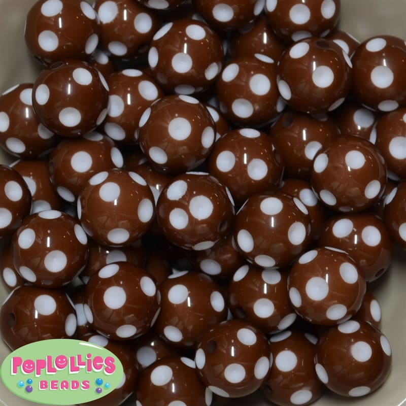 20mm Brown Polka Dot Bubblegum Beads