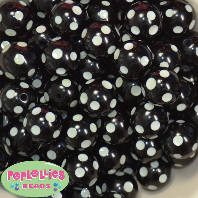 20mm Glow Black Polka Dot Bubblegum Beads