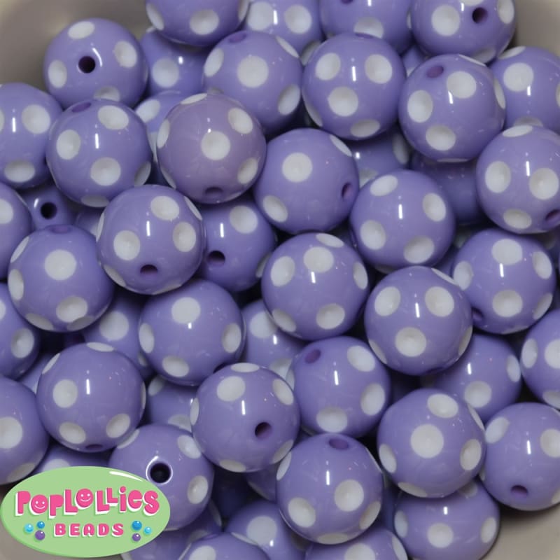 20mm Lavender Polka Dot Bubblegum Beads