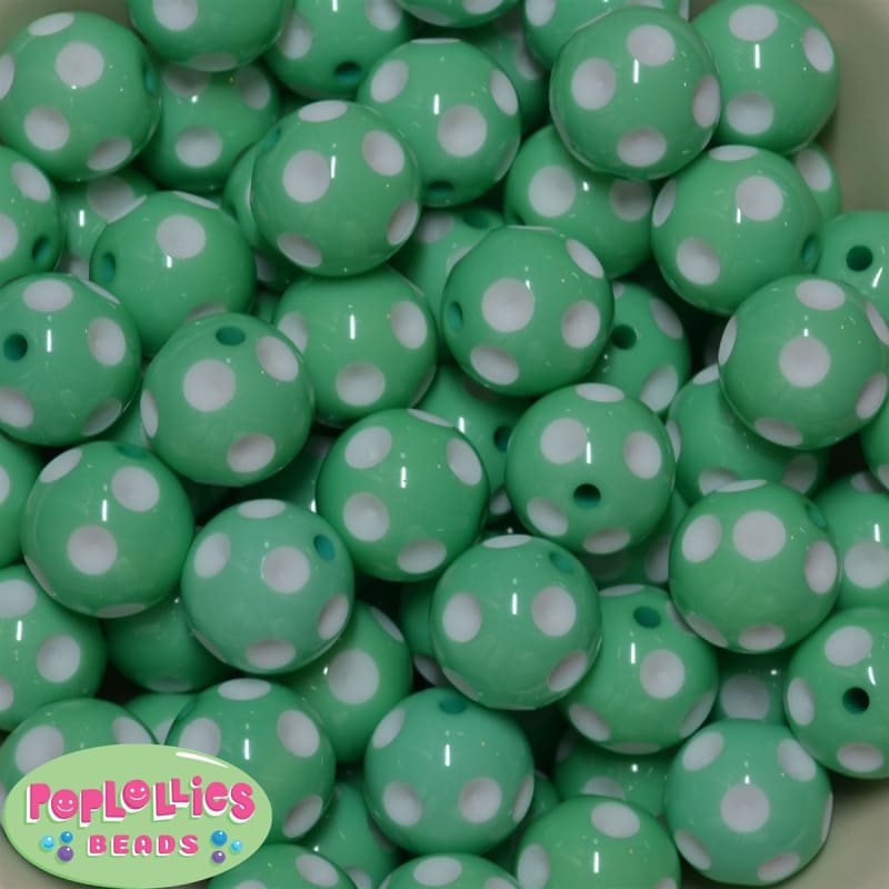 20mm Mint Polka Dot Bubblegum Beads