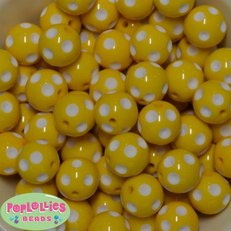 20mm Yellow Polka Dot Bubblegum Beads