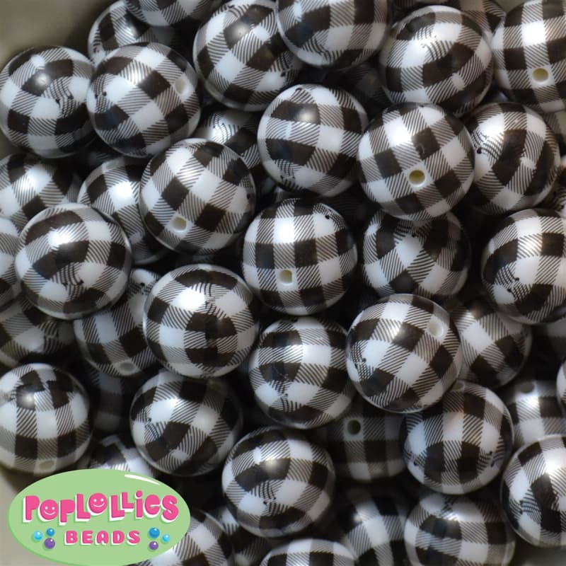 20mm White and Black Buffalo Plaid Print Beads