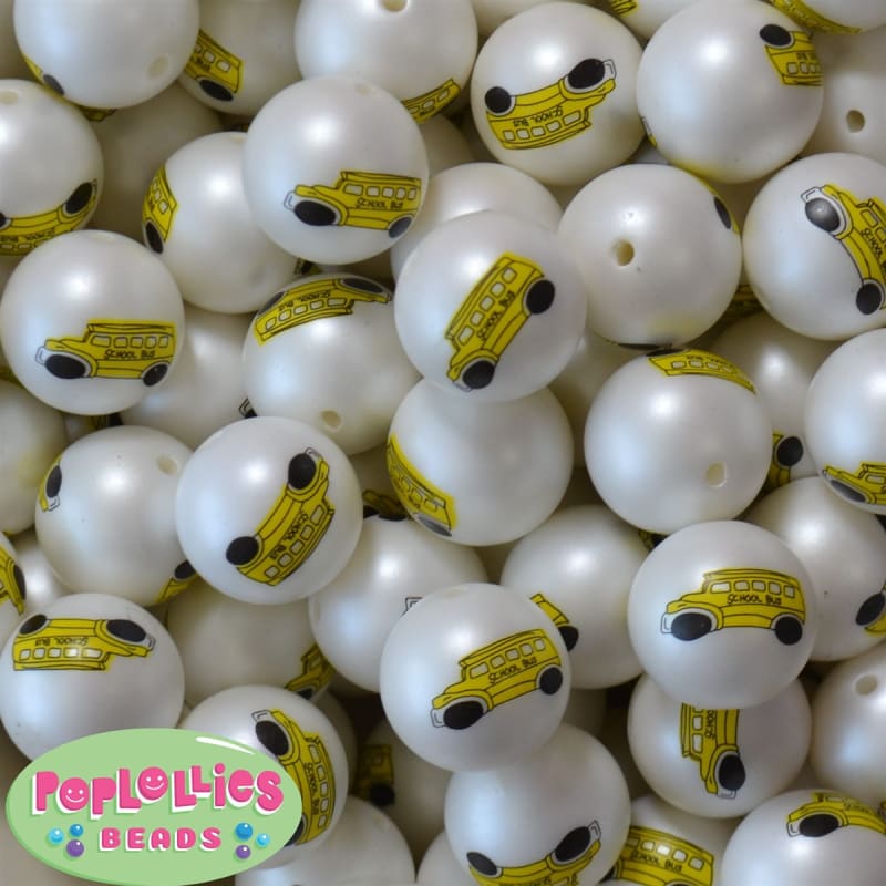 20mm School Bus Print Matte Bead 20pc.
