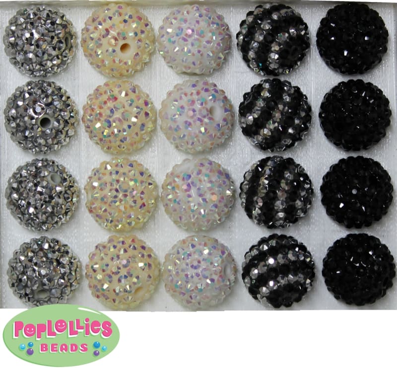20mm Black/White Rhinestone Bubblegum Bead Mix