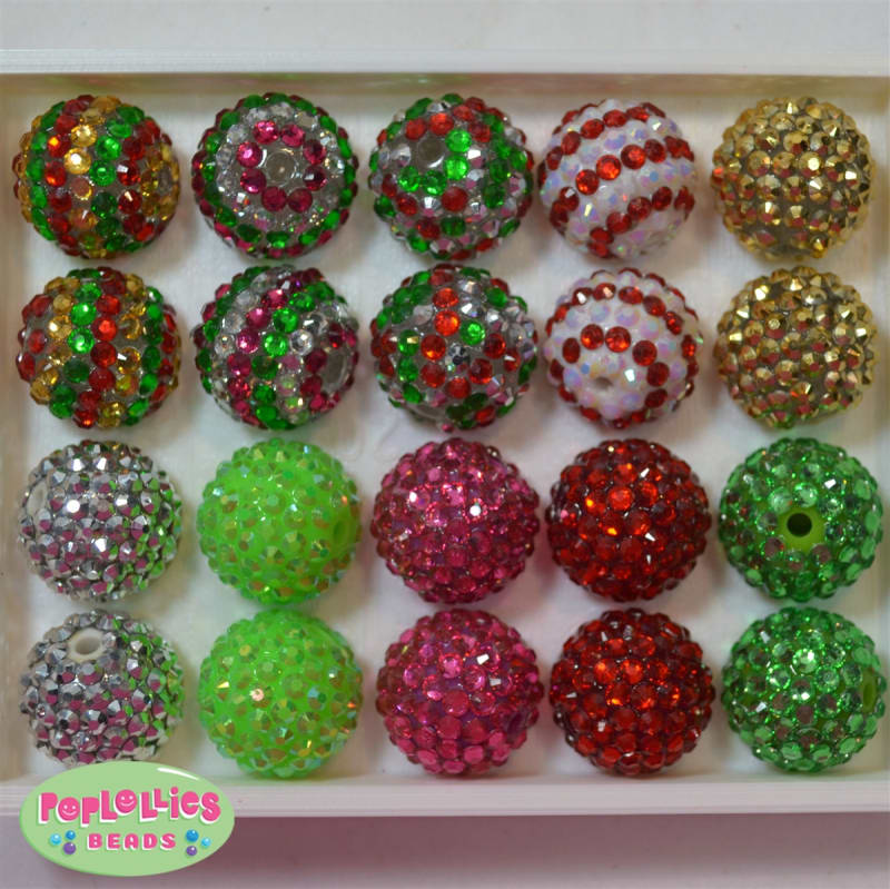 20mm Christmas Mix Rhinestone Bubblegum Beads