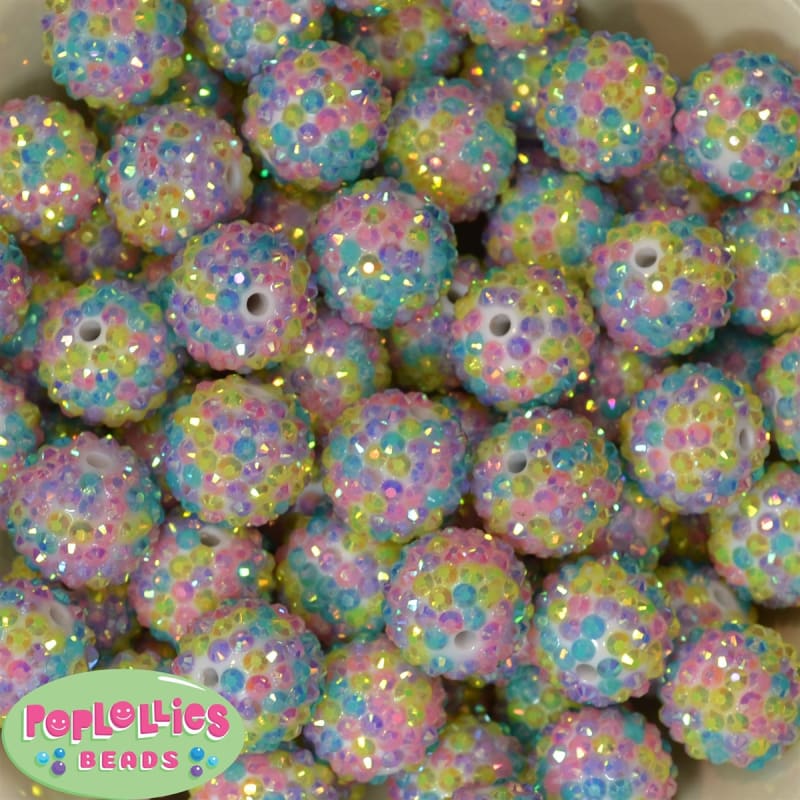 20mm Pastel Confetti Rhinestone Bubblegum Beads Bulk