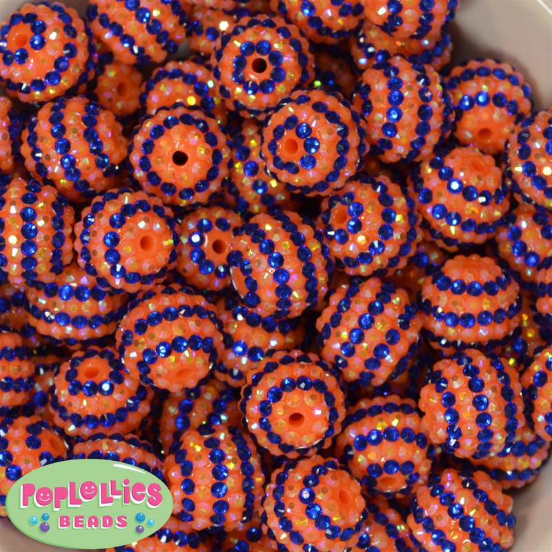20mm Royal Blue Orange Stripe Rhinestone Bubblegum Beads