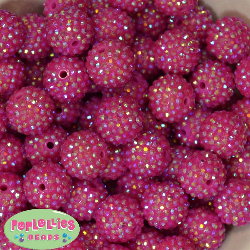 20mm Hot Pink Rhinestone Bubblegum Beads
