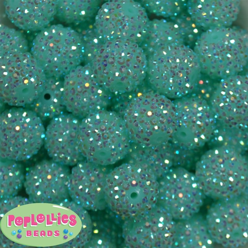 20mm Mint Rhinestone Bubblegum Beads Bulk
